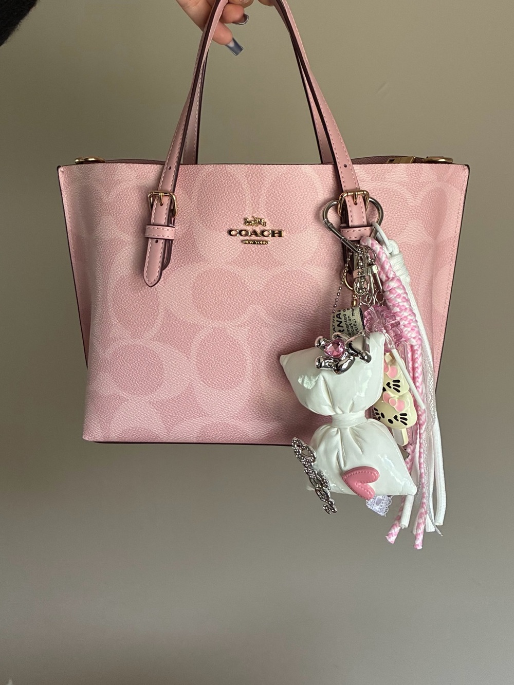 Pink & White Bow Keychain Bag Charm